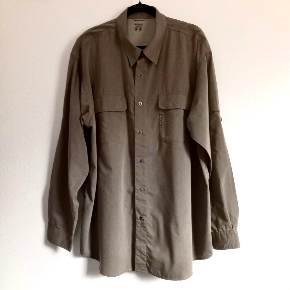 Columbia Outdoor Shirt Adjustable Khaki 2XL Hiking Fishing Button Omni Shield